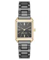 Nine West Women's Quartz Rectangular Gray And Gold-tone Metal Alloy Bracelet Watch, 24mm In Dark Gray,gold-tone