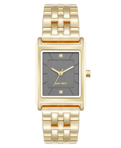 Nine West Women's Quartz Rectangular Gray And Gold-tone Metal Alloy Watch, 24mm