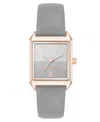 Nine West Women's Quartz Rectangular Rose Gold-tone And Gray Polyurethane Leather Band Watch, 29mm In Gray,rose Gold-tone