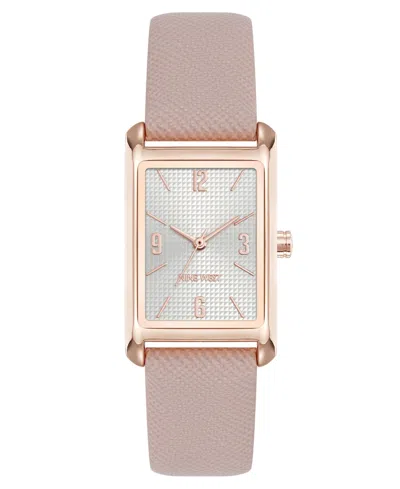 Nine West Women's Quartz Rectangular Rose Gold-tone And Pink Polyurethane Leather Band Watch, 22mm In Pink,rose Gold-tone