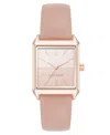 Nine West Women's Quartz Rectangular Rose Gold-tone And Pink Polyurethane Leather Band Watch, 29mm In Pink,rose Gold-tone