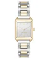 Nine West Women's Quartz Rectangular Two-tone Metal Alloy Bracelet Watch, 24mm In Silver-tone,gold-tone