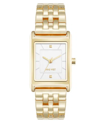 Nine West Women's Quartz Rectangular White And Gold-tone Metal Alloy Watch, 24mm