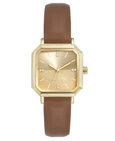 Nine West Women's Quartz Regency Brown Leather And Gold-tone Watch, 27mm