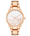 Nine West Women's Quartz Rose Gold-tone Alloy Link Bracelet And Floral Pattern Watch, 35mm In Rose Gold-tone