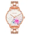 Nine West Women's Quartz Rose Gold-tone Alloy Link Bracelet And Floral Pattern Watch, 36mm In Rose Gold-tone