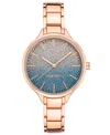 Nine West Women's Quartz Rose Gold-tone Alloy Link Bracelet Watch, 36mm In Blue,rose Gold-tone