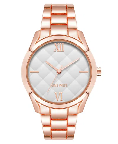 Nine West Women's Quartz Rose Gold-tone Alloy Link Bracelet Watch, 36mm In Silver-tone,rose Gold-tone