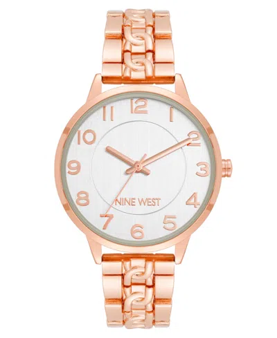 Nine West Women's Quartz Rose Gold-tone Alloy Link With Chain Design Bracelet Watch, 36.5mm