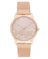 Nine West Women's Quartz Rose Gold-tone Stainless Steel Mesh Band And Flower Pattern Watch, 35mm In Rose Gold-tone