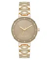 Nine West Women's Quartz Round Tan And Gold-tone Metal Alloy Bracelet Watch, 32mm In Tan,gold-tone