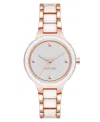 Nine West Women's Quartz Round White Enamel And Rose Gold-tone Metal Alloy Watch, 32mm In White,rose Gold-tone