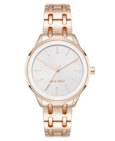 Nine West Women's Quartz Silver And Rose Gold-tone Metal Alloy Bracelet Watch, 33mm