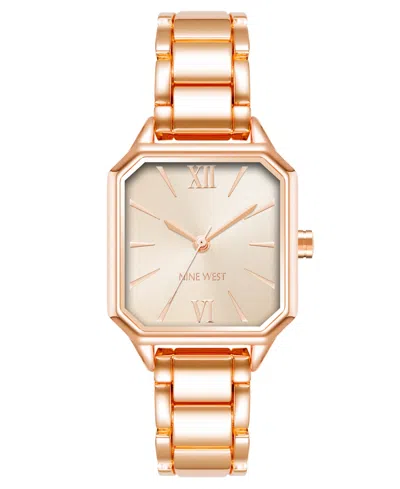Nine West Women's Quartz Square Rose Gold-tone Alloy Link Bracelet Watch, 27mm