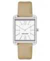Nine West Women's Quartz Square Tan Faux Leather Band Watch, 29mm In Tan,silver-tone