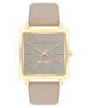 Nine West Women's Quartz Square Taupe Faux Leather Band Watch, 35mm In Tan,gold-tone