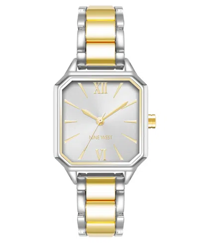 Nine West Women's Quartz Square Two-tone Alloy Link Bracelet Watch, 27mm In Gold-tone,silver-tone