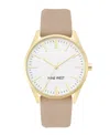Nine West Women's Quartz Tan Faux Leather Band Watch, 36mm In Tan,gold-tone