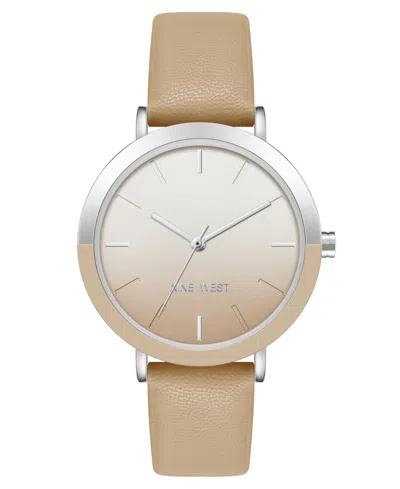 Nine West Women's Quartz Tan Faux Leather Band Watch, 36mm In Tan,silver-tone