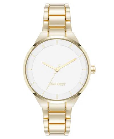 Nine West Women's Quartz White And Gold-tone Metal Alloy Watch, 34mm In White,gold-tone