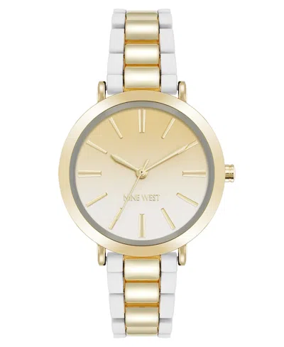 Nine West Women's Quartz White Silicone And Gold-tone Metal Alloy Watch, 36mm In White,gold-tone