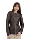 Nine West Café Faux-leather Racer Jacket In Brown In Brown