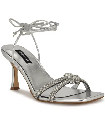 NINE WEST WOMEN'S RAQCHEL EMBELLISHED LACE UP DRESS SANDALS