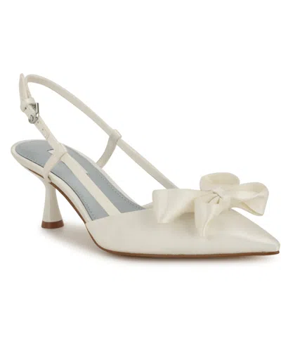Nine West Women's Raska Bridal Pointy Toe Slingback Dress Pumps In White