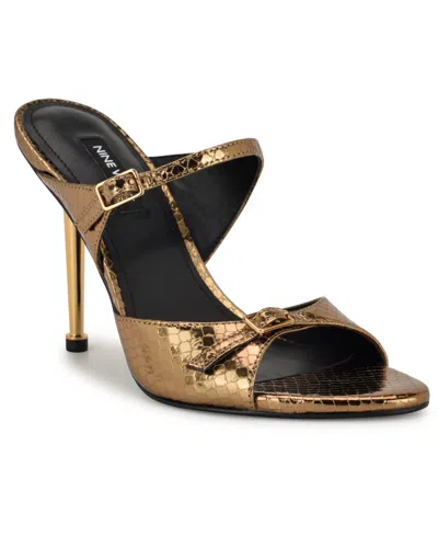 Nine West Women's Reida Open Toe Dress Sandals In Bronze Snake