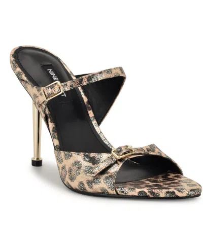 Nine West Women's Reida Open Toe Dress Sandals In Gold Shimmer Leopard
