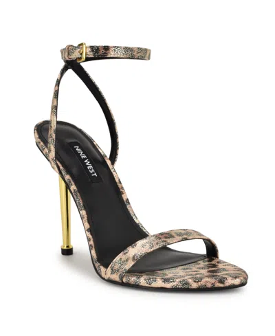 Nine West Women's Reina Almond Toe Stiletto Dress Sandals In Gold Shimmer Leopard
