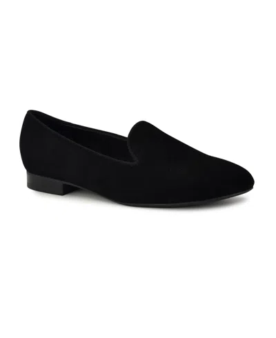 Nine West Women's Renold Round Toe Flat Slip-on Loafers In Black Velvet