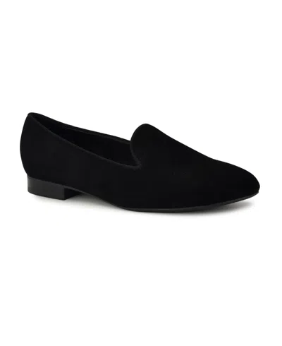 Nine West Women's Renold Round Toe Flat Slip On Loafers In Black Velvet