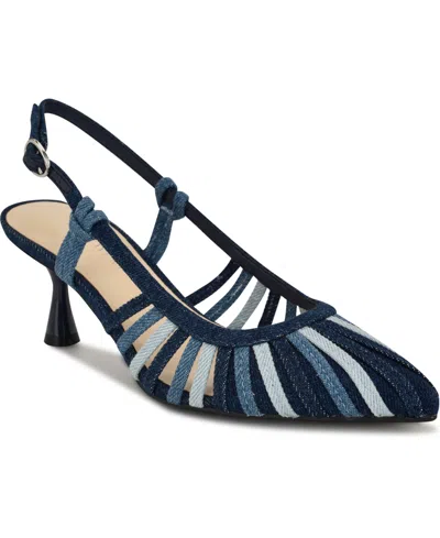 Nine West Women's Resta Pointy Toe Slingback Pumps In Blue Denim Multi