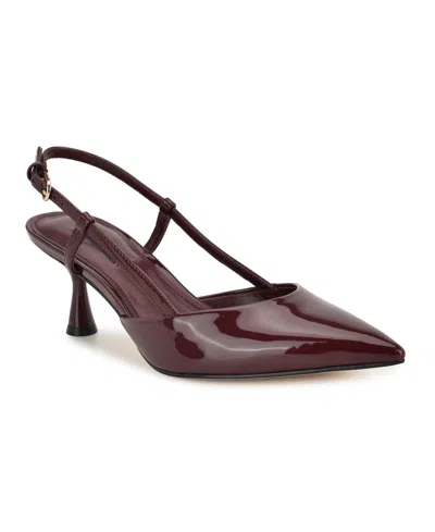 Nine West Rhonda Slingback Pointed Toe Kitten Heel Pump In Burgundy