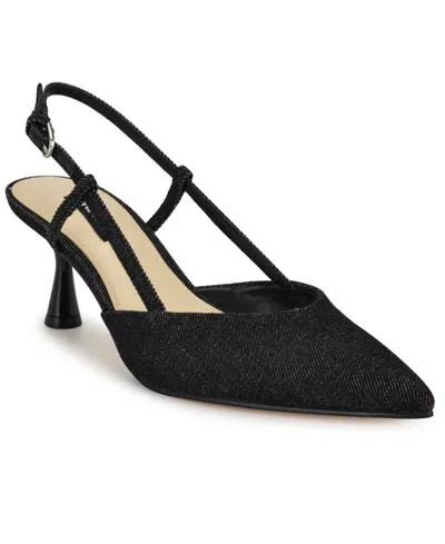 Nine West Women's Rhonda Tapered Heel Slingback Pumps In Black Denim