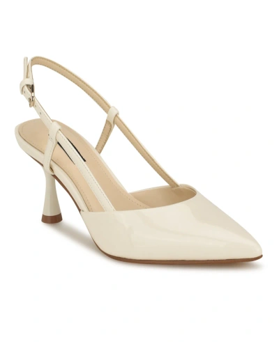 Nine West Women's Rhonda Pointy Toe Tapered Heel Dress Pumps In Cream - Faux Patent Leather