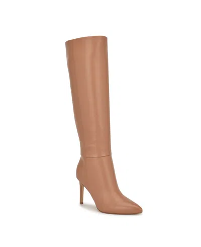 Nine West Women's Richy Wide Calf Pointy Toe Knee High Boots In Light Natural Leather