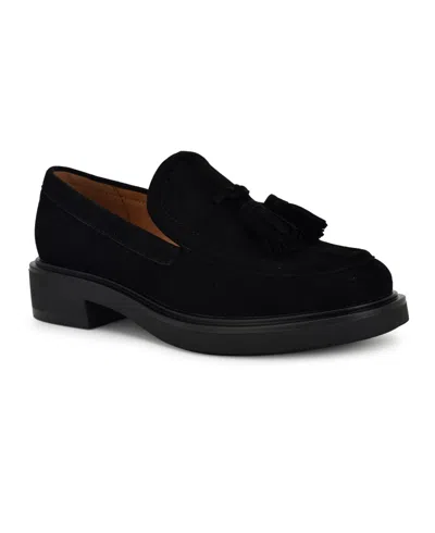 Nine West Women's Roker Slip-on Round Toe Casual Loafers In Black Suede