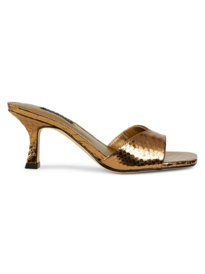 Nine West Women's Rokke 65mm Snakeskin-print Faux Leather Sandals In Bronze