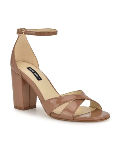 Nine West Women's Saile Criss-cross High Block Heel Sandals In Medium Natural Patent
