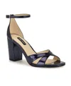 Nine West Women's Saile Criss-cross High Block Heel Sandals In Navy Mirror Metallic