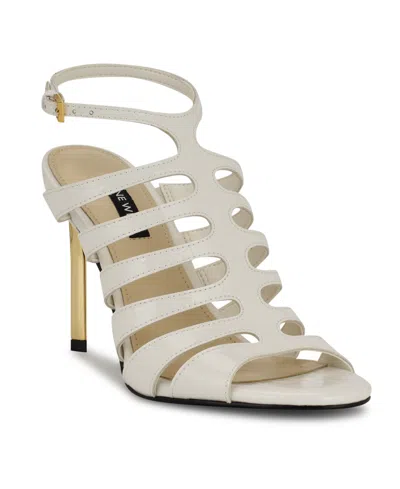 Nine West Women's Saleen Caged Stiletto Sandals In White Patent