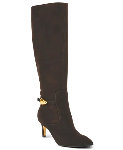 Nine West Women's Salla Suede Stiletto Heel Tall Boots In Dark Brown Suede