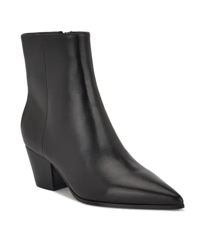 NINE WEST WOMEN'S SAVIE LEATHER BLOCK HEEL BOOTIES