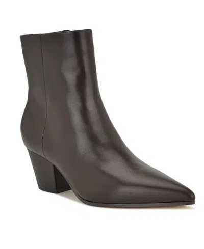 NINE WEST WOMEN'S SAVIE LEATHER BLOCK HEEL BOOTIES