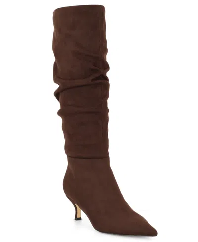 Nine West Women's Sawyor Tall Slouch Kitten Heel Dress Boots In Brown