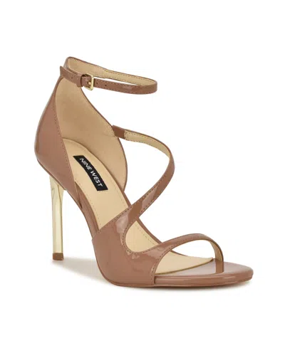 Nine West Women's Shimmy Asymmetrical High Stiletto Sandals In Brown