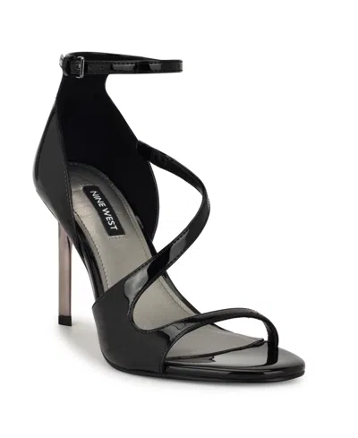 NINE WEST WOMEN'S SHIMMY ASYMMETRICAL HIGH STILETTO SANDALS