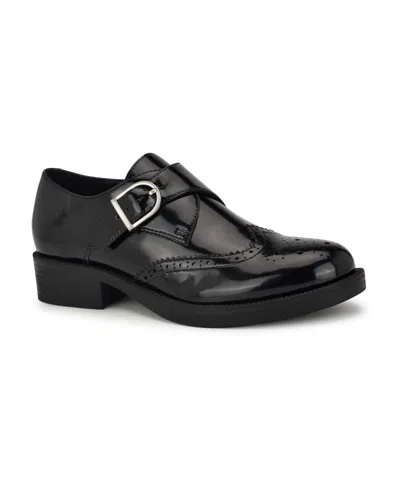Nine West Women's Smythe Slip-on Almond Toe Casual Loafers In Black Patent